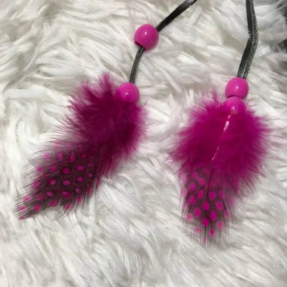 Justice Hot Pink Feather Floral Embossed Faux Leather Black Belt